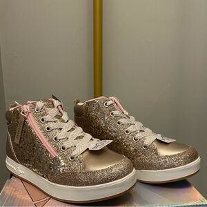 SKECHERS STREET Rose Gold glitters star STANDOUTS 2.0 MID-TOP SNEAKERS size 2
